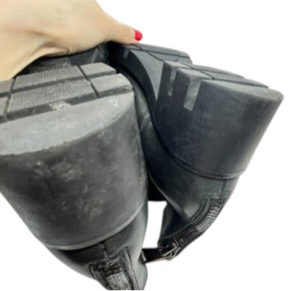 ALDO BLACK LEATHER LUG SOLE CHELSEA BOOTS BLOCK HEEL ZIP WOMENS SIZE 7 - Picture 12 of 16